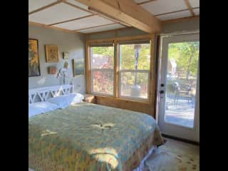 The bedroom-quiet and restful. You can hear the coyotes in the hills.