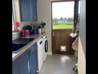 Kitchen with view over fields