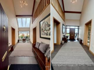 Front Entryway (Left Image): Left door is to kitchen and living areas. Right doorway is to bedrooms and upstairs loft area with office, yoga/meditation area, and reading area.