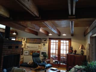 Living room with wood fireplace