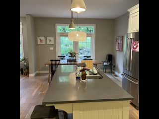 Kitchen looking to the backyard
