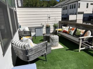 Our spacious deck. Perfect place to hang on a cool night.