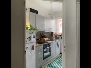 Kitchen with all modern appliances (except a dishwasher).