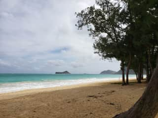 Waimanalo Beach, a well kept secret. Rabbit Island in the distance. 250 ft from the beach path to my Ohana.