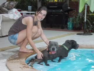 Cynthia with Molly & Murphy in our Chiang Mai house sit.