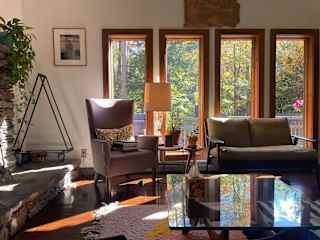 Living room looking out into the forest