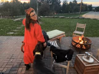 Only photo I have of the new patio. Had to dress up for the neighborhood kids trick-or-treating!