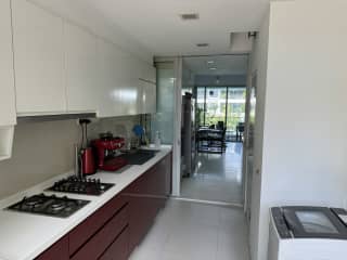 Wet kitchen into dry kitchen and living space