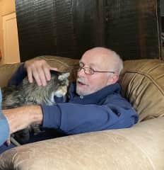 Tom having a heart to heart talk with one of our THS cats in our care.
