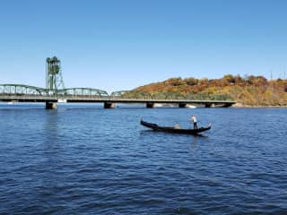 Historic lift bridge is pedestrian/bike only and is part of a trail loop into Wisconsin and back.