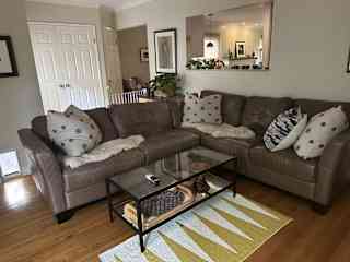 Den couch and coffee table.