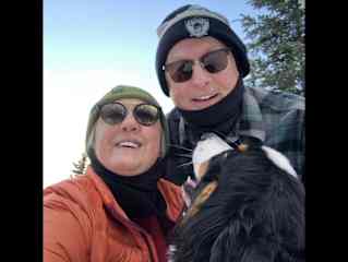 She likes to hike with us in the winter.  Not too far, but its nice and cool!