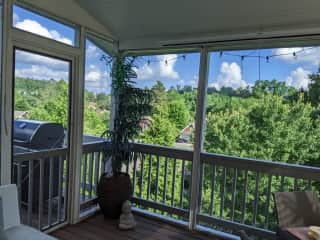 Screened in back deck complete with BBQ area