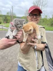 Ron with two kittens up for adoption.