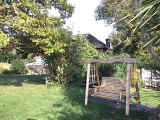 Swing seat overlooking field view