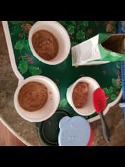 Their food portions sectioned out into bowls for the refrigerator from the "Open Farm" carton.