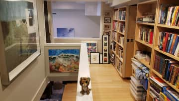 Hallway at top of stairs, complete with "Eyeless Joe," one of Whiskey's lovingly abused stuffies.