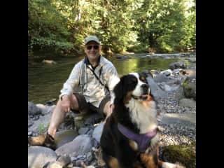 June is a great adventure pup - she loves hiking, playing hide and seek in the Mt. Hood National Forest, drinking from the Salmon River, and just having fun! Come evenings, she is a cuddle pup - snuggling with her new human friends! (Welches, OR)