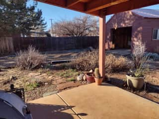 The covered patio gets lots of sun, morning through afternoon.