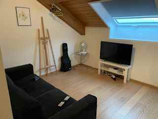 Soare bedroom with fold out double sofa bed and tv