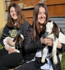 My friend Eve (right) and I (Rocio, left) holding the baby goats that our lovely host Maren named after us (Evee and Rosie).