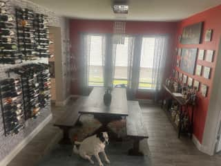 Wine wall and formal dining area (and Lizzo)