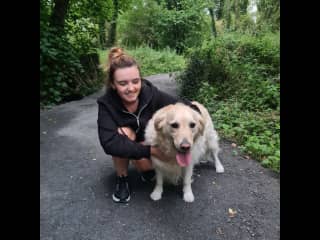 Aoife out for a walk in the local park with John's dog Hunny.