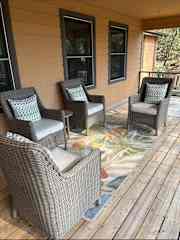 Seating area on porch.
