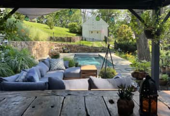 View of pool from just outside living room