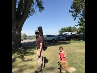 Attending a bluegrass festival with Mia the “best friend” dog.