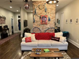 This is a secondary couch in the living area if you want to hang out around the kitchen.