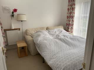 Guest bedroom with en suite. It is a 4’6” sofa bed with a proper mattress and very comfy.