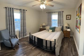 queen bedroom with Tuft & Needle mattress - the same type we have on our master bed, so obviously we love it! don't miss the views :)