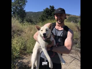Sometimes he enjoys taking his humans for a walk.