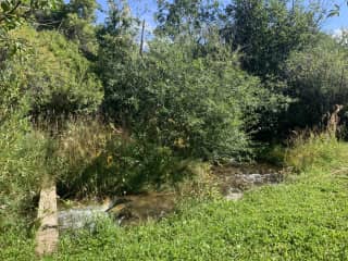 A small path from upper driveway or outside my front door goes to the acequia. Bring one of my outdoor cushions or folding chair to enjoy the rushing water and mountain view!