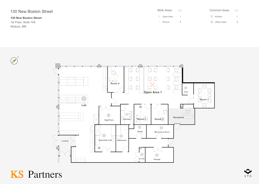 Floor plan - Partial 1st Floor, Suite 104 - KS Labs @Woburn Village - 130 New Boston Street