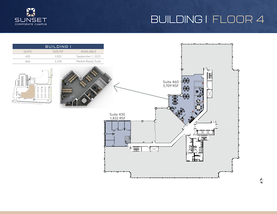 Floor plan - Partial 4th Floor, Suite 460 - Building 1 - Sunset Corporate Campus - 13810 Southeast Eastgate Way