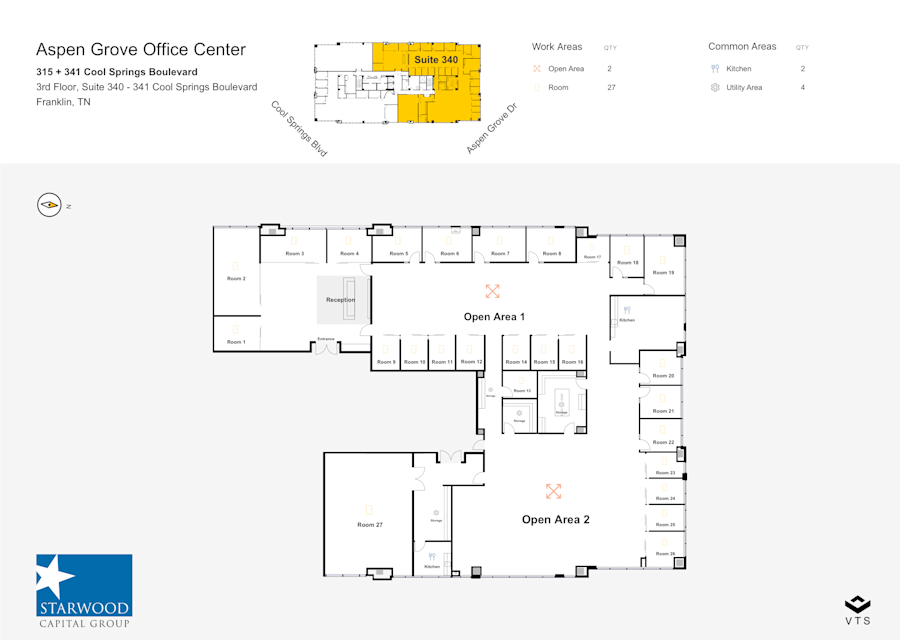 Floor plan - Partial 3rd Floor, Suite 340 - 341 Cool Springs Boulevard - Aspen Grove Office Center - 315 + 341 Cool Springs Boulevard