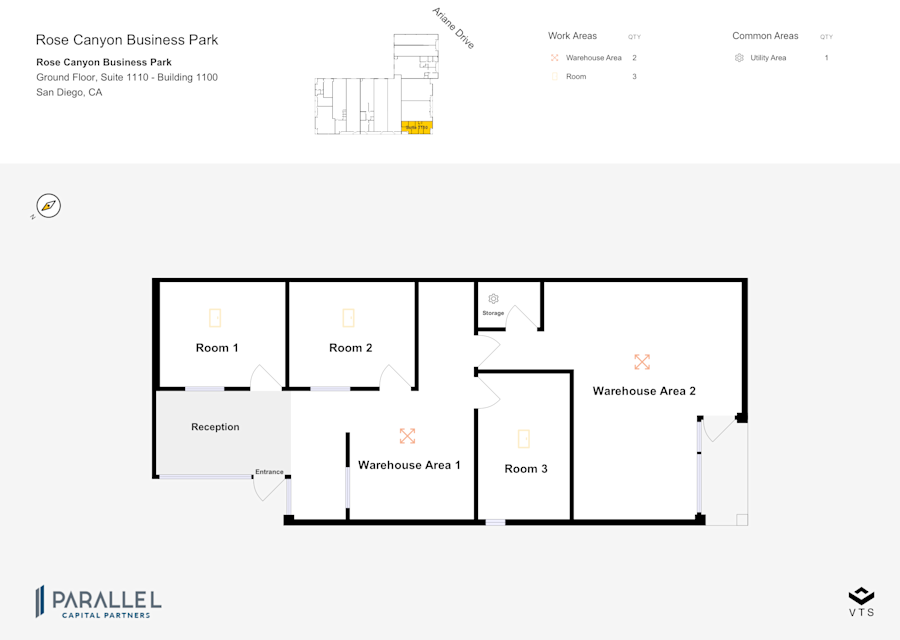 Floor plan - Partial Ground Floor, Suite 1110 - Building 1100 - Rose Canyon Business Park