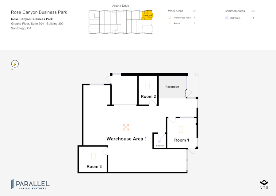 Floor plan - Partial Ground Floor, Suite 304 - Building 300 - Rose Canyon Business Park