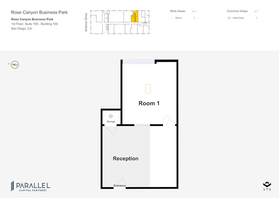 Floor plan - Partial 1st Floor, Suite 105 - Building 100 - Rose Canyon Business Park