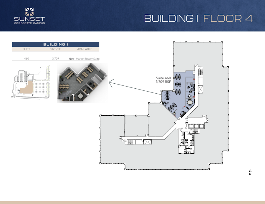Floor plan - Partial 4th Floor, Suite 460 - Building 1 - Sunset Corporate Campus - 13810 Southeast Eastgate Way