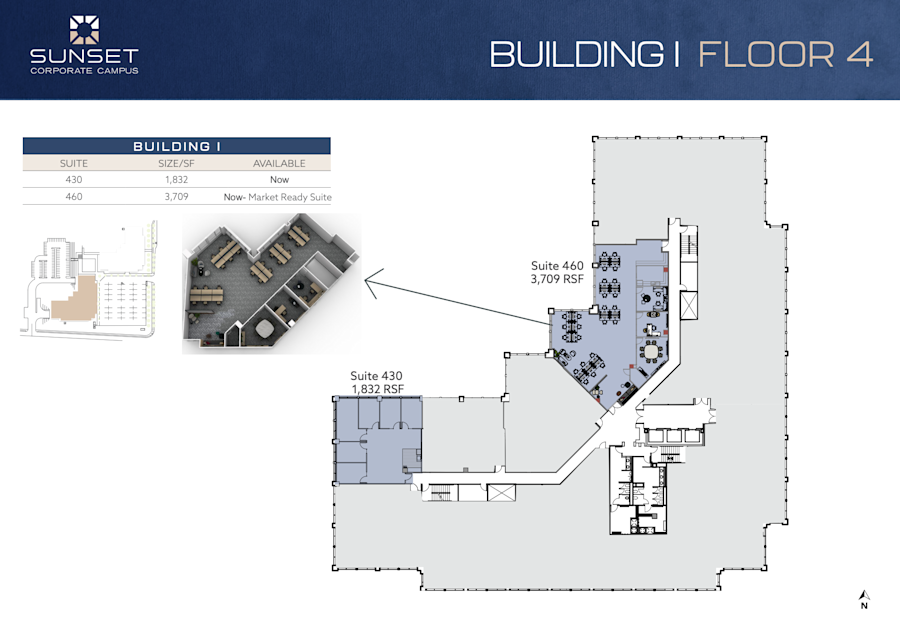 Floor plan - Partial 4th Floor, Suite 460 - Building 1 - Sunset Corporate Campus - 13810 Southeast Eastgate Way