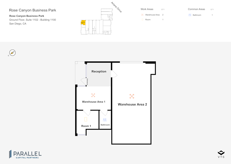 Floor plan - Partial Ground Floor, Suite 1102 - Building 1100 - Rose Canyon Business Park