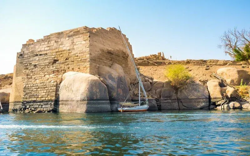 Elephantine Island from the felucca — 5000 years of continuous habitation, Aswan Nile cruise