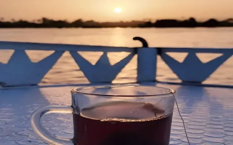 Egyptian mint tea on the felucca — included in the private Aswan Nile sunset sailing tour