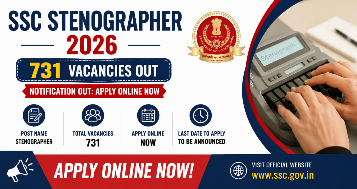 SSC Stenographer Recruitment 2026 731 Vacancies, Apply Now