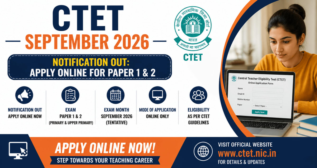 CTET September 2026 Notification: Dates, Eligibility, and Online Application Link