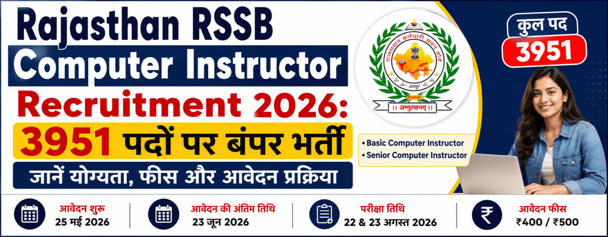 Rajasthan RSSB Computer Instructor Recruitment 2026 Apply Online for 3951 Posts