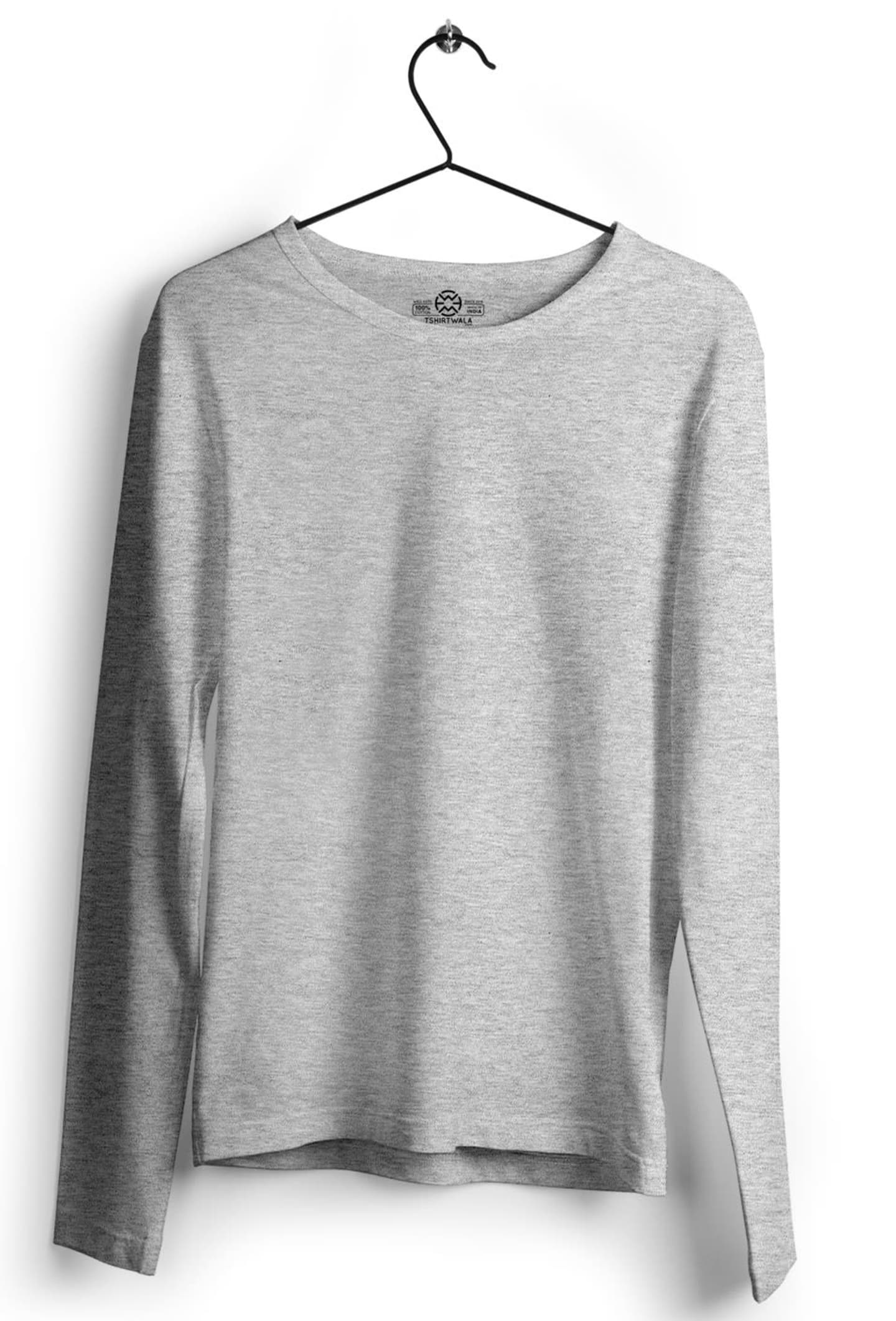 Basic Grey Melange Round Neck Long Sleeve T Shirt Mens Grey Melange Full Sleeve  Tshirt